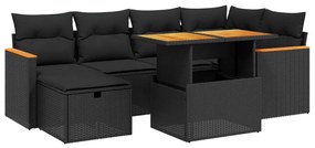 3276037 vidaXL Градински комплект диван с възглавници 7 части черен полиратан