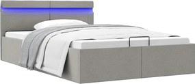 285609 vidaXL Легло с повдигащ механизъм и LED светлосиво текстил 140x200 см