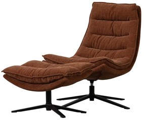 Кафяв въртящ се шенилов фотьойл с табуретка Kube – WOOOD