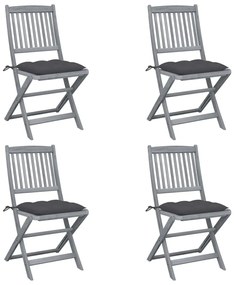 3064578 vidaXL Сгъваеми градински столове, 4 бр, с възглавници, акация масив