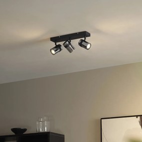 Плафон с прожектори черен с димно стъкло 3 светлини въртящи се и накланящи се - Gianni