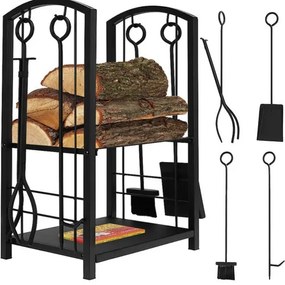 Стойка за дърва за камина 4в1 с аксесоари