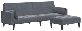 3258134 vidaXL 2-местно разтегателно канапе с табуретка, тъмносиво, кадифе