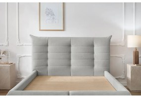 Светлосиво тапицирано двойно легло с място за съхранение с решетка 160x200 cm Clothilde - Bobochic Paris