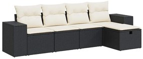 3325662 vidaXL Градински комплект с възглавници, 5 части, черен полиратан