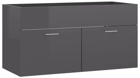 804673 vidaXL Долен шкаф за мивка, сив гланц, 90x38,5x46 см, инженерно дърво