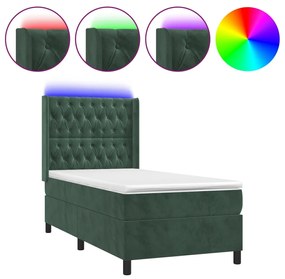 3139730 vidaXL Боксспринг легло с матрак и LED, тъмнозелено, 100x200см, кадифе