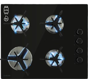 Klarstein Trifecta 4, газов котлон, 4 триъгълни горелки, стъклокерамика, черна