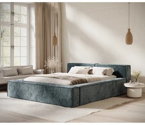 Сиво-синьо двойно легло 140x200 cm тапицирано с място за съхранение с включена подматрачна рамка Voliera – Maison de Rêve