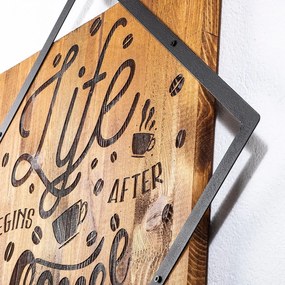 Дървена и метална декорация за стена 54x54 cm Life Begins After Coffee - Wallity