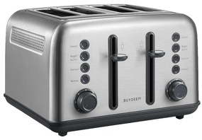 Тостер за хляб BUYDEEM DT640E, 1800W, 4 слота, 7 автоматични програми, 7 степени на препичане, LED индикатори, Тави за трохички, Високо изскачане, Инокс