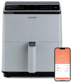 Фритюрник с горещ въздух Cosori Dual Blaze CAF-P583S, 1700 W, 6.4 л, 12 програми, 360 ThermoIQ, Двойни нагреватели, Сив