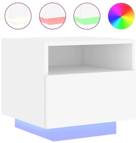 836798 vidaXL Нощно шкафче с LED осветление, бяло, 40x39x37 см