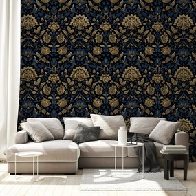 Тапет – Златни цветя на тъмен фон