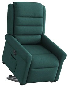 3303340 vidaXL Електрически изправящ реклайнер стол, тъмнозелен, текстил