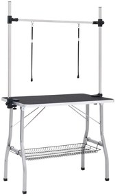 171069 vidaXL Регулируема маса за груминг на кучета с 2 каишки и кошница