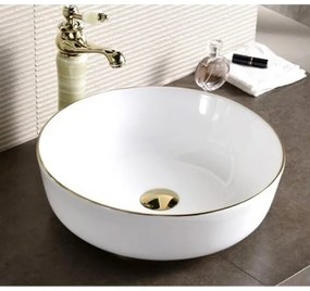 Мивка за баня ICB 875 GOLDEN EDGE, монтаж върху плот, бял + златен, 41.5x41.5x13.5см