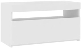 804403 vidaXL ТВ шкаф с LED осветление, бял гланц, 75x35x40 см