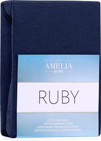 Тъмносин еластичен чаршаф от тери 140x200 cm Ruby – Restilo