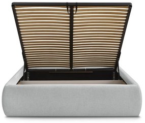 Светлосиво двойно легло 180x200 cm тапицирано с място за съхранение/без табла с включена подматрачна рамка Inera – Bobochic Paris