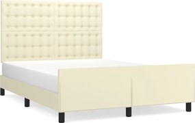 3125569 vidaXL Рамка за легло с табла, кремава, 140x190 см, изкуствена кожа