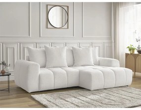 Бял сгъваем/с място за съхранение ъглов диван от прежда с примки от букле (десен ъгъл) Roxelane – Bobochic Paris