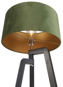 Подова лампа триножник черна със зелена абажура и злато 50 см - Puros