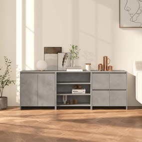 3098076 vidaXL Бюфет от 3 части, бетонно сиво, инженерно дърво