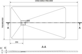 Mexen Bert правоъгълно корито SMC 160 x 80 см, бяло - 4K108016