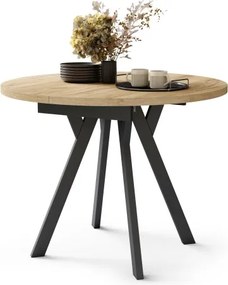 АЛМО Дъб Крафт злато/черни крака - КРЪГЛА РАЗТЕГАТЕЛНА МАСА С Y-ОБРАЗНИ КРАКА В ЛОФТ/ИНДУСТРИАЛЕН СТИЛ ЗА ХОЛ ИЛИ ТРАПЕЗАРИЯ