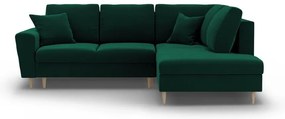 Зелен кадифен разтегателен ъглов диван с място за съхранение (десен ъгъл/L форма) Kyoto – Cosmopolitan Design