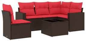 3251321 vidaXL Градински комплект с възглавници, 6 части, кафяв, полиратан