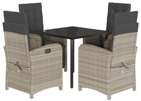 3212606 vidaXL Градински трапезен комплект 5 части с възглавници светлосив