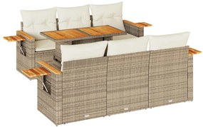 3327558 vidaXL Градински диван с възглавници, 7 части, бежов полиратан акация