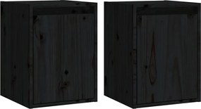 813484 vidaXL Стенни шкафове, 2 бр, черни, 30x30x40 см, бор масив