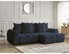 Син сгъваем/с място за съхранение ъглов диван от прежда с примки от букле (десен ъгъл) Roxelane – Bobochic Paris