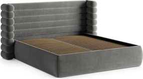 Сиво тапицирано двойно легло с място за съхранение и включена подматрачна рамка 180x200 cm Mount – Micadoni