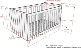 Бежово детско креватче 70x140 cm от масивен бор с подвижна странична част/с регулируема височина Sezane – Vipack