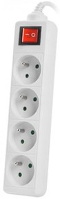 Разклонител LANBERG, 2.500W, 1.5 метра, 4 контакта, Защита от деца, Светлинен индикатор, ON/OFF бутон, Бял
