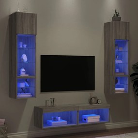 3216627 vidaXL ТВ стенни модули с LED, 6 части, сив сонома, инженерно дърво
