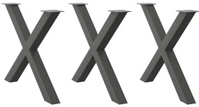 4012998 vidaXL Крака за трапезна маса, X-образни, 3 бр., антрацит, 90x(72-73) см, стомана
