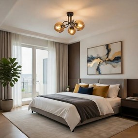 Плафон МОНА, черен/мед, 3хE27