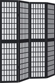 358770 vidaXL Разделител за стая, 4 панела, черен, дърво пауловния масив