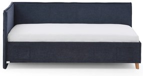 Тъмносиньо тапицирано ъглово детско легло 120x200 cm с място за съхранение с включена подматрачна рамка Fun – Meise Möbel