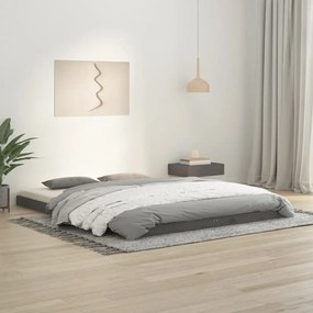 823441 vidaXL Рамка за легло, сива, бор масив, 150x200 cм, King Size