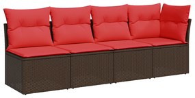 366227 vidaXL Градински диван с възглавници, 4 места, кафяв, полиратан