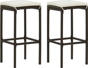 313439 vidaXL Бар табуретки с възглавници, 2 бр, кафяв полиратан