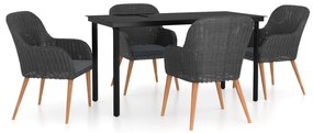 3099507 vidaXL Градински трапезен комплект от 5 части с възглавници черен