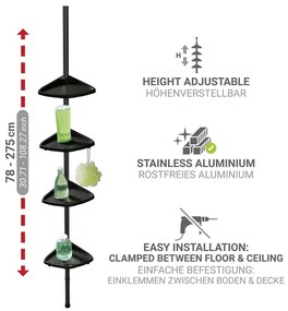 Черен телескопичен ъглов пластмасов рафт за баня Compact – Wenko