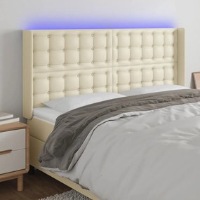 3124152 vidaXL LED горна табла за легло, кремава, 183x16x118/128 см